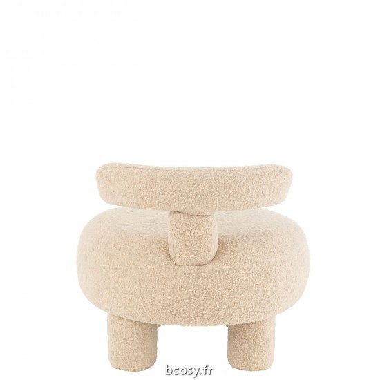 Jolipa Pouf Rond Dossier Bouclé Chaud Beige.