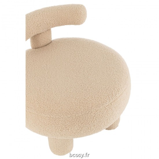 J-Line J Line poufs Pouf Rond Dossier Bouclé Chaud Beige.