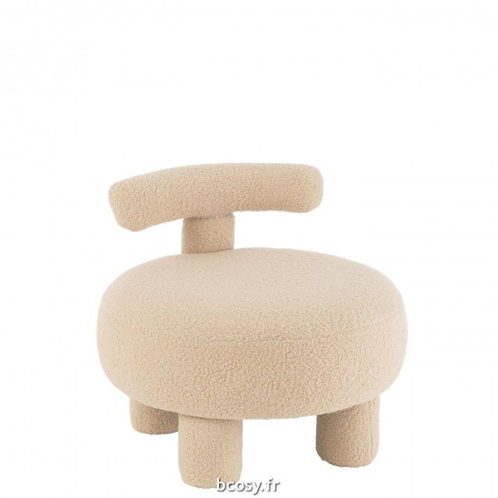 J Line Pouf Rond Dossier Velours Chaud Beige JLine 38660 by Jolipa 38660.