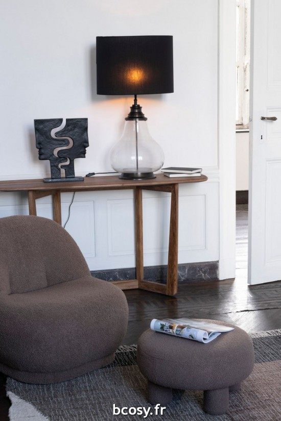 J-Line Pouf Teddy Velluto Bianco Marrone.