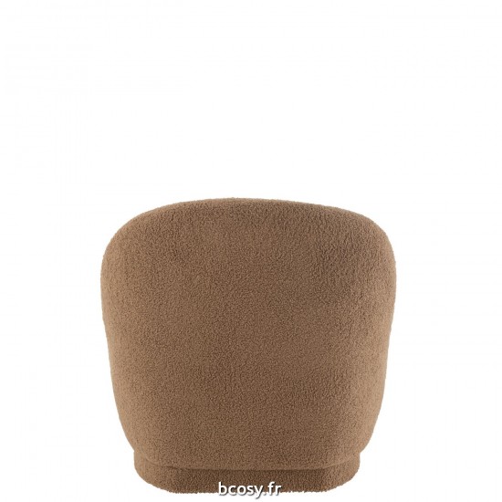 Jolipa Pouf Teddy Velours Blanc Marron.