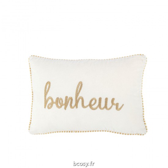 J Line Coussin Bonheur Textile Blanc Or JLine 38720 by Jolipa 38720.