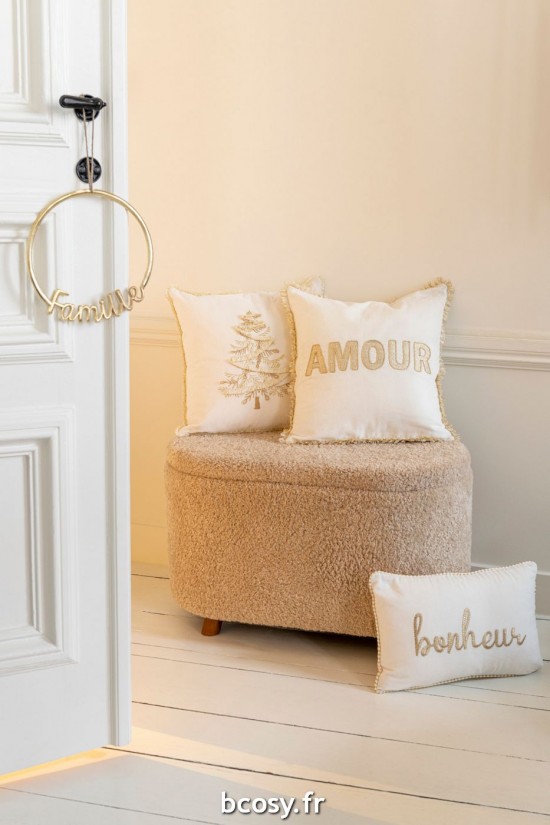 Jolipa Coussin Amour Textile Blanc Or.