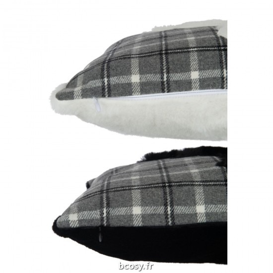 J-Line J Line coussins Jolipa Coussin Cerf Carreaux Poly Blanc Noir Ass2.
