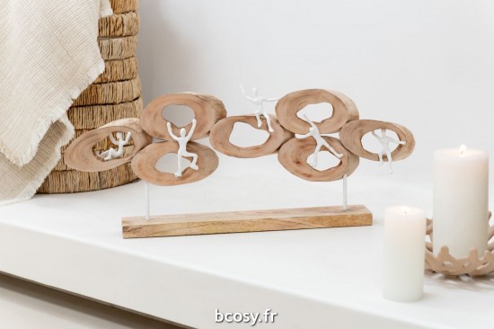 Jolipa Personnages 5 Dans Cercle Sur Pied Bois Manguier Naturel.