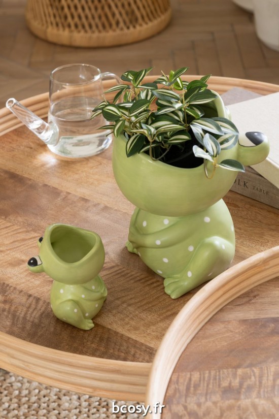 Jolipa Cachepot Grenouille Bouche Ouverte Dolomie Vert Small.