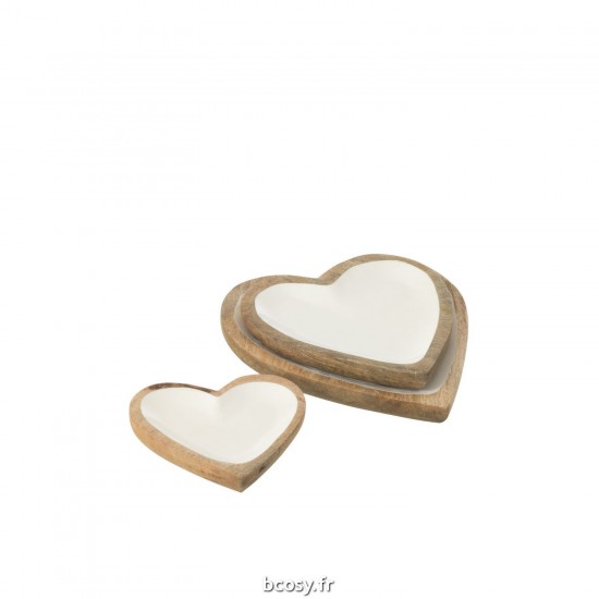 J-Line J Line voiliers bateaux à voiles statuettes Jolipa Set 3 Plats Coeur Manguier Blanc Naturel.