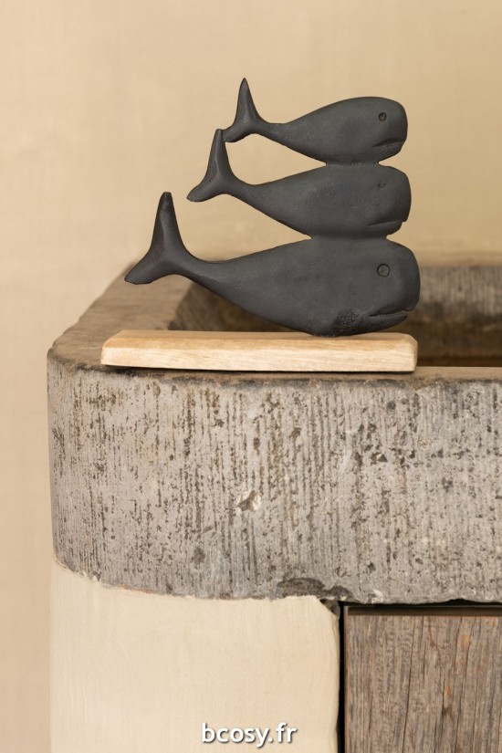 Jolipa Baleines Sur Socle Aluminium Noir Small.