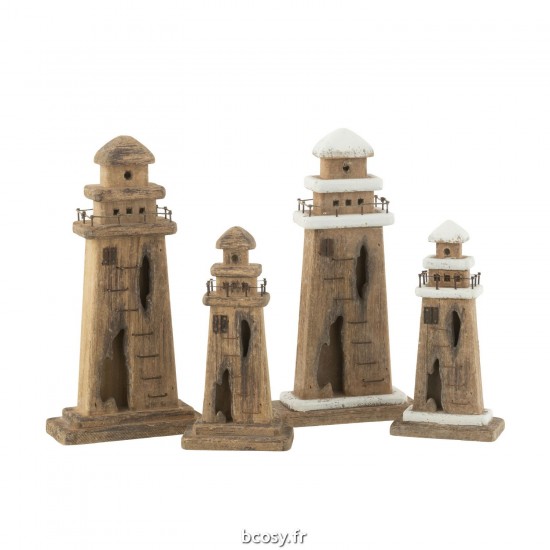 J-Line J Line phares statuettes Jolipa Phare Paulownia Bois Naturel Blanc Large.