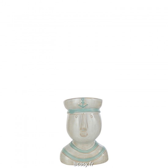 J Line Cachepot Tete Marin Porcelaine Blanc Azur Large JLine 40449 by Jolipa 40449.