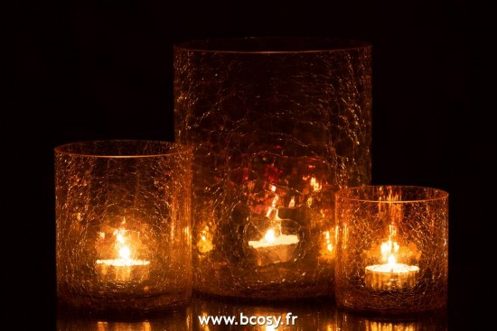 J-Line J Line lanternes photophores Photophore Craquele Verre Ambre Large.