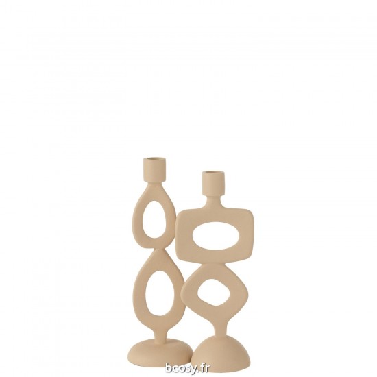 J Line Bougeoir Anneaux Aluminium Beige JLine 40768 by Jolipa 40768 Assortiment de 2 pcs.