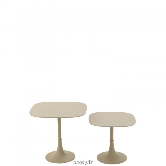 Jolipa Set De 2 Tables Carre En Aluminium Ivoire.
