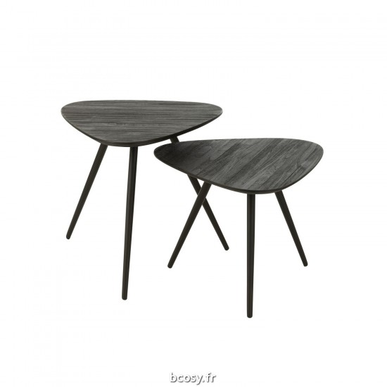 J Line Set De 2 Tables Triangulaire Teck Recycle Noir JLine 40782 by Jolipa 40782.
