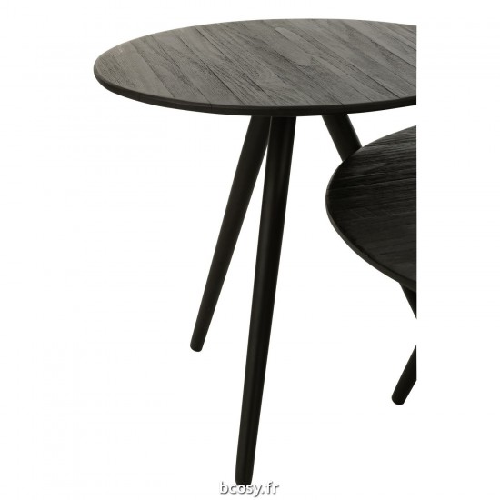 J-Line J Line tables d appoint bouts de canapé Jolipa Set De 4 Tables Rondes Teck Recycle Noir.