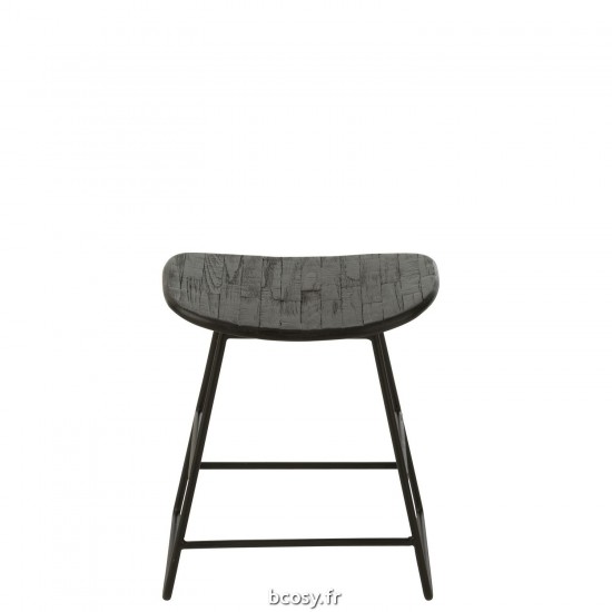 Jolipa Tabouret Rectangulaire Teck Recycle Noir Small.