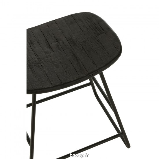 J-Line J Line tabourets ronds Tabouret Rectangulaire Teck Recycle Noir Small.