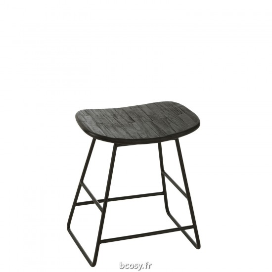 J Line Tabouret Rectangulaire Teck Recycle Noir Small JLine 40784 by Jolipa 40784.