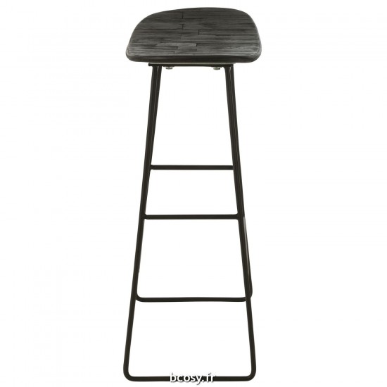 J-Line J Line chaises tabourets de bar Jolipa Tabouret Rectangulaire Teck Recycle Noir Large.
