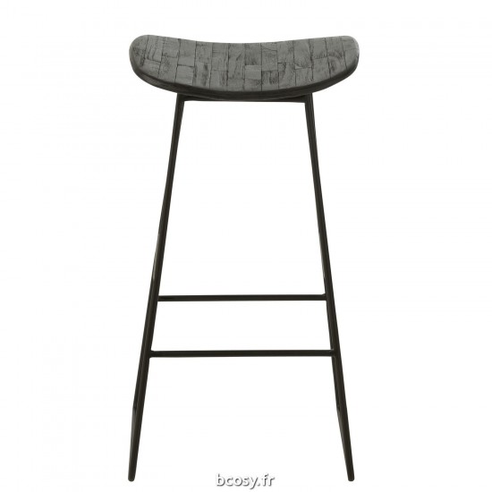 Jolipa Tabouret Rectangulaire Teck Recycle Noir Large.