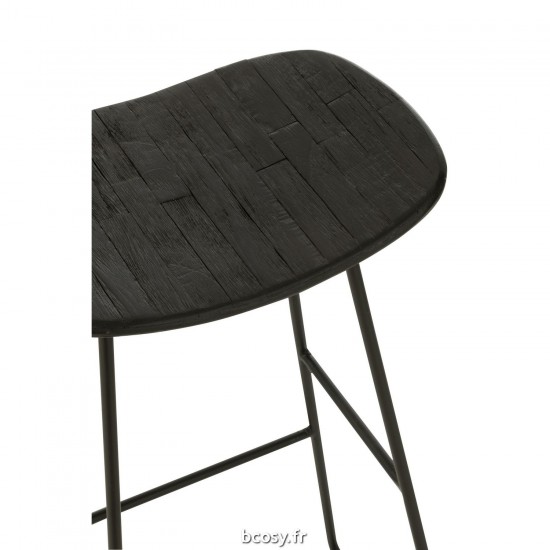 J-Line J Line chaises tabourets de bar Tabouret Rectangulaire Teck Recycle Noir Large.