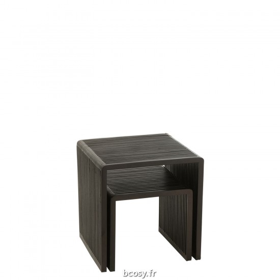 J-Line Set 2 Tavolini Bassi Cubo Teak Riciclato Nero.