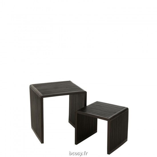 J Line Set De 2 Tables Basses Cubiques Teck Recycle Noir JLine 40788 by Jolipa 40788.