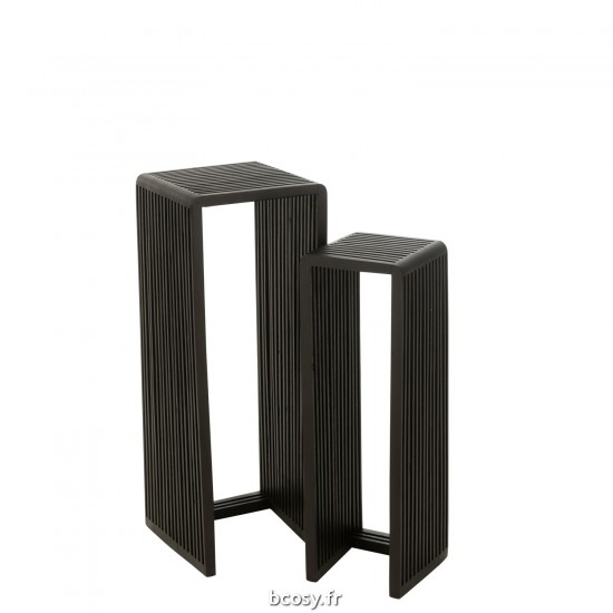 J Line Set De 2 Tables D'Appoint Cubiques Teck Recycle Noir JLine 40789 by Jolipa 40789.