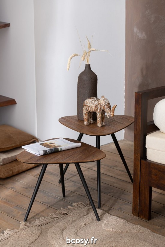 J-Line J Line tables d appoint bouts de canapé Set De 2 Tables Triangulaire Teck Recycle Naturel.