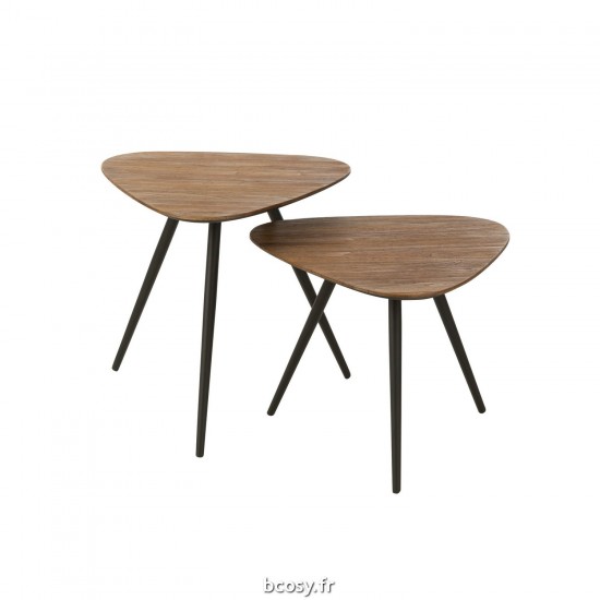 J Line Set De 2 Tables Triangulaire Teck Recycle Naturel JLine 40794 by Jolipa 40794.