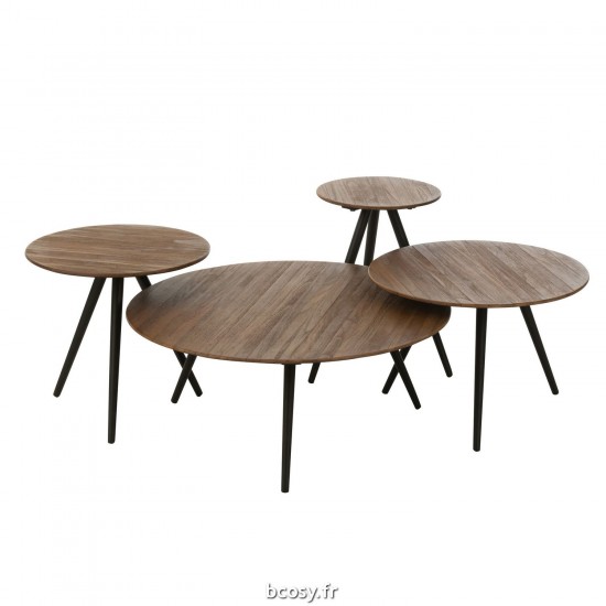 J Line Set De 4 Tables Rondes Teck Recycle Naturel JLine 40795 by Jolipa 40795.