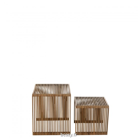 J-Line J Line tables d appoint bouts de canapé Jolipa Set De 2 Tables Basses Cubiques Teck Recycle Naturel.
