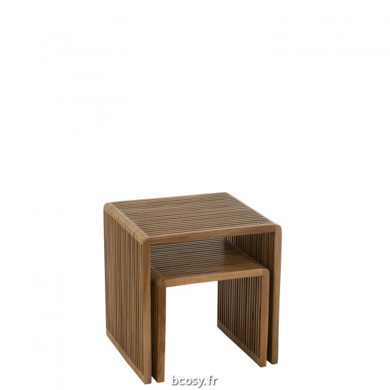 J-Line Set 2 Tavolini Bassi Cubo Teak Riciclato Naturale.