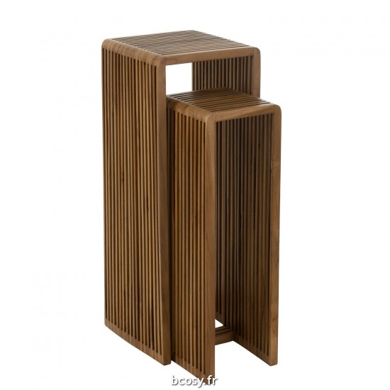 J-Line Set 2 Tavolini Cubo Teak Riciclato Naturale.