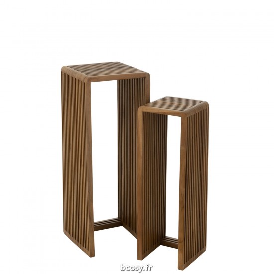 J Line Set De 2 Tables D'Appoint Cubiques Teck Recycle Naturel JLine 40801 by Jolipa 40801.