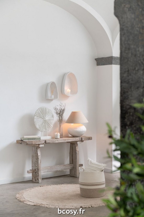 Jolipa Lampe Pot Abat Jour Papier Mache Blanc.