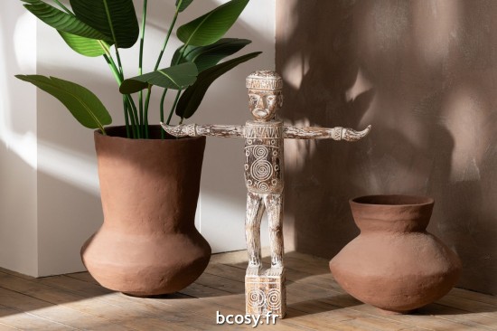 Jolipa Pot Archaique Papier Mache Marron Large.