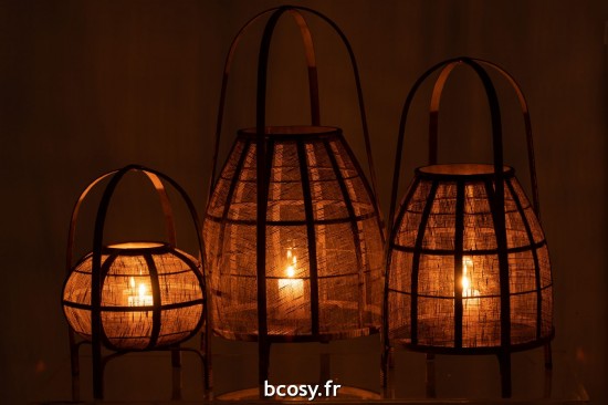 J-Line J Line lanternes photophores Lanterne Hood Bambou Naturel Large.