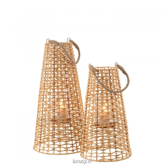 J-Line J Line lanternes photophores Lanterne Anais Rotin Naturel Large.