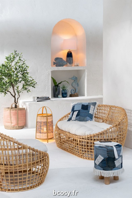 Jolipa Lampe A Poser Jean Bambou Bleu.