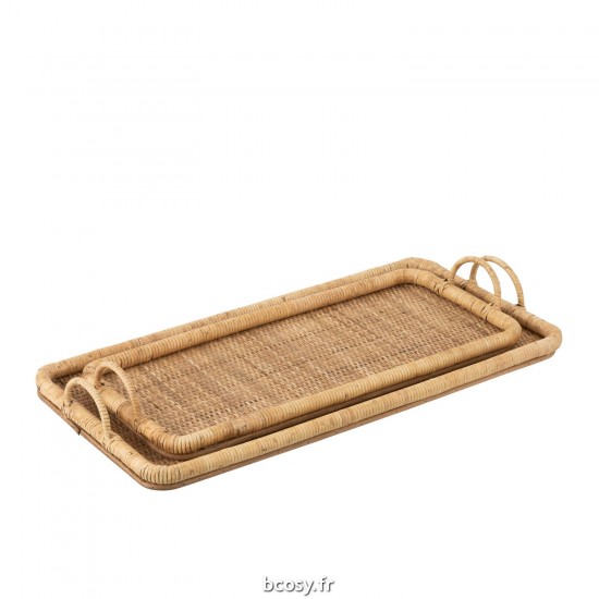 J-Line J Line Plateau de service plateaux de service Jolipa Set De 2 Plateaux Rectangle Rottin Metal Naturel.