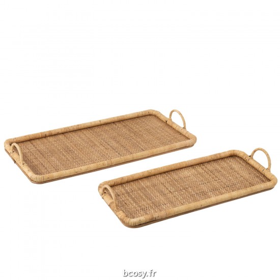 J Line Set De 2 Plateaux Rectangle Rottin Metal Naturel JLine 40923 by Jolipa 40923.