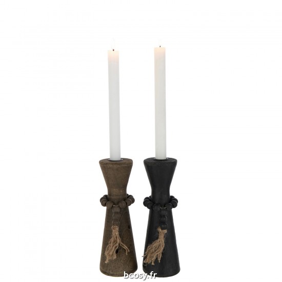 J-Line J Line chandeliers candélabres Jolipa Bougeoir Nut Pin Fer Noir Brun Assortiment De 2.