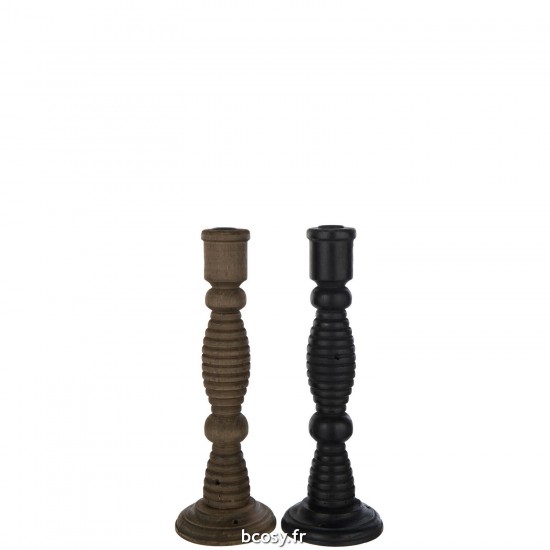 J Line Bougeoir Flin Pin Fer Noir Brun JLine 40944 by Jolipa 40944 Assortiment de 2 pcs.