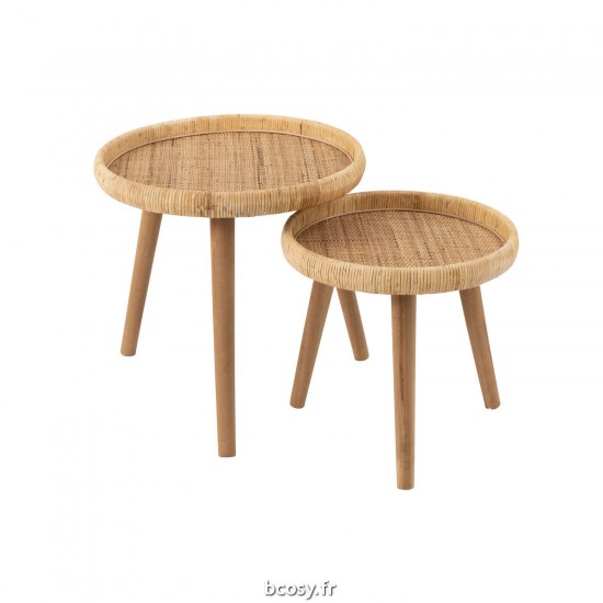 J Line Set De 2 Tables D'Appoint Lurne Rottin Sapin Naturel JLine 40963 by Jolipa 40963.
