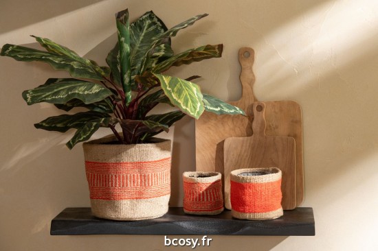 Jolipa Set De 2 Panier Rond Bande Jute Naturel Orange Xs S.