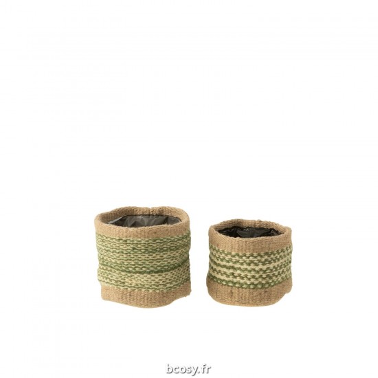 J Line Set De 2 Panier Rond Bande Jute Naturel Vert Xs S JLine 41571 by Jolipa 41571.