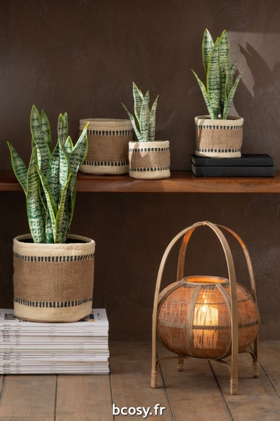 Jolipa Set De 2 Panier Rond Bande Jute Naturel Beige Xs S.