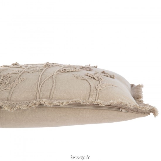 J-Line J Line coussins Jolipa Coussin Broderie Fleurs Franges Coton Greige.