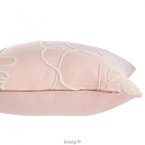 J-Line J Line coussins Jolipa Coussin Visages Abstraits Coton Rose Clair Blanc.